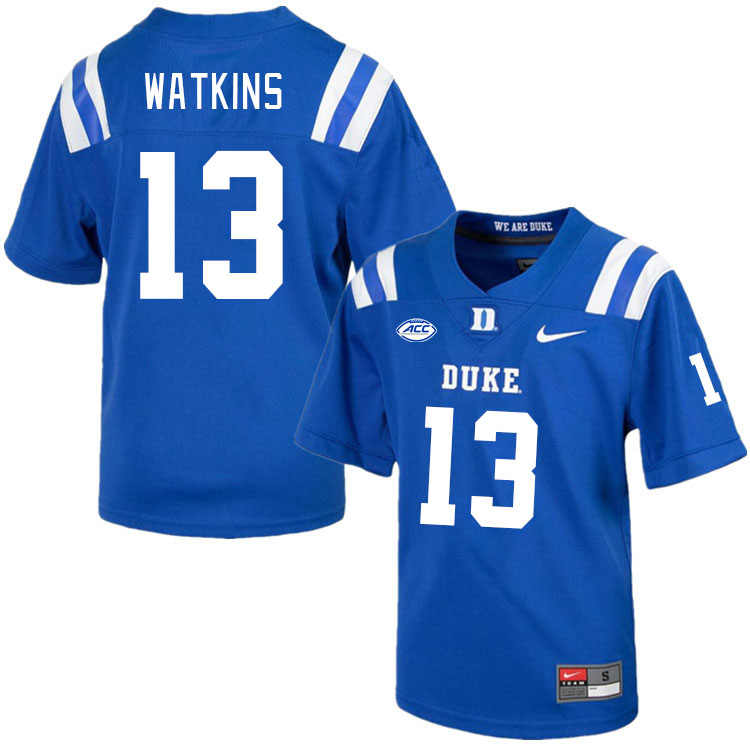 Men #13 Jaden Watkins Duke Blue Devils College Football Jerseys Stitched-Royal